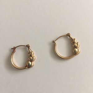 14K Yellow Gold Triple Heart Hoop Earrings